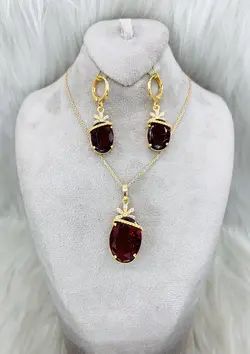 نیم ست نگین قرمز کد 1060091 -3