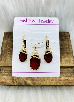 نیم ست نگین قرمز کد 1060091 -3