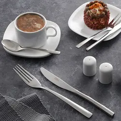 سرویس قاشق و چنگال 158 پارچه فلورانس براق جعبه چوبی پایه‌دار