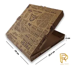 جعبه پیتزا دو نفره سایز 28 مقوای ایفلوت با طرح عمومی ( 100 عددی ) - صنایع چاپ و بسته بندی رئال پک