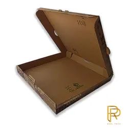 جعبه پیتزا دو نفره سایز 28 مقوای ایفلوت با طرح عمومی ( 100 عددی ) - صنایع چاپ و بسته بندی رئال پک