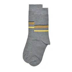 جوراب مردانه ساقدار خط دار طوسی و زرد لجند