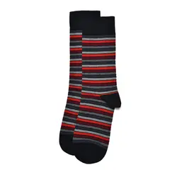 جوراب مردانه ساقدار راه راه مشکی و قرمز لجند