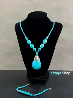 ست گردنبند و دستبند زنانه فیروزه ای رومانتویی