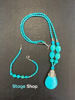 ست گردنبند و دستبند زنانه فیروزه ای رومانتویی