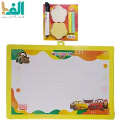 تخته سیاه و وایت بورد 45 × 30 سانت ویان مدل EB75 طرح Cars به همراه پاک کن، ماژیک و گچ