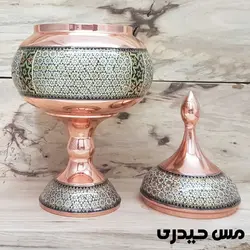 آجیل خوری مسی خاتم کاری پایه دار  - نانو شده - مس حیدری