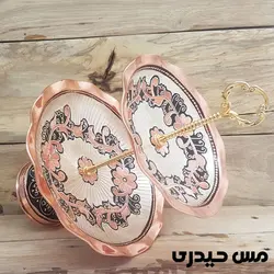 شیرینی خوری دو طبقه مسی نقره کوب طرح آرشیدا - مس حیدری