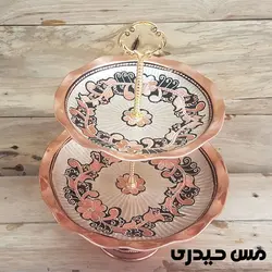 شیرینی خوری دو طبقه مسی نقره کوب طرح آرشیدا - مس حیدری