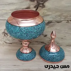 قندان مسی فیروزه کوب پایه دار - نانو شده - مس حیدری