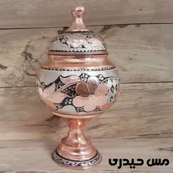 آجیل خوری مسی نقره کوب پایه دار مدل آرمان  - مس حیدری