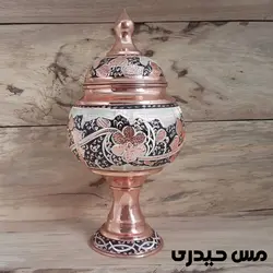 شکلات خوری مسی نقره کوب پایه دار مدل آرمان  - مس حیدری
