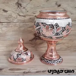 شکلات خوری مسی نقره کوب پایه دار مدل آرمان  - مس حیدری