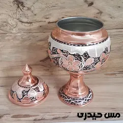 شکلات خوری مسی نقره کوب پایه دار مدل آرمان  - مس حیدری