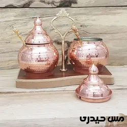 جا ادویه مسی 2 تایی استند چوبی طرح فرد  - مس حیدری