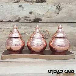 جا ادویه مسی 3 تایی استند چوبی طرح فرد  - مس حیدری
