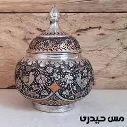 قندان مسی قلم کاری شده بدون پایه ماهلین  - مس حیدری
