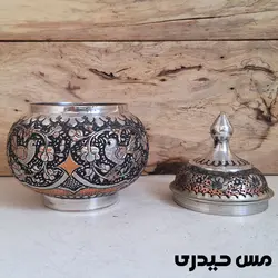 قندان مسی قلم کاری شده بدون پایه ماهلین  - مس حیدری