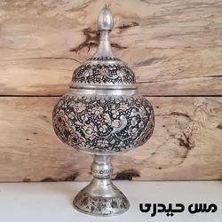 قندان مسی قلم کاری شده پایه دار ماهلین   - مس حیدری