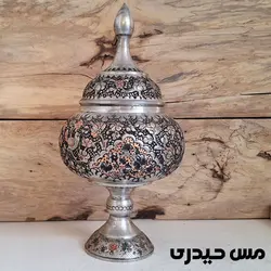 قندان مسی قلم کاری شده پایه دار ماهلین   - مس حیدری