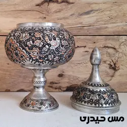 قندان مسی قلم کاری شده پایه دار ماهلین   - مس حیدری