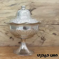 شکلات خوری مسی کروم پایه بلند درب دار طرح رز - مس حیدری