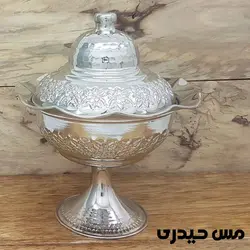شکلات خوری مسی کروم پایه بلند درب دار طرح رز - مس حیدری
