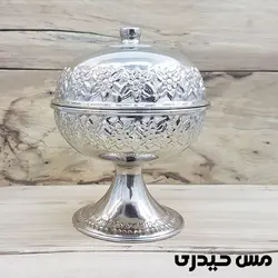 قندان مسی آبکاری کروم پایه بلند طرح رز - مس حیدری