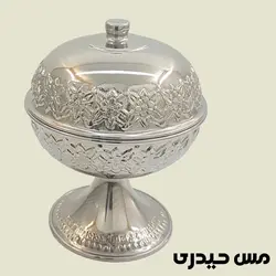 قندان مسی آبکاری کروم پایه بلند طرح رز - مس حیدری