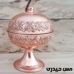 قندان مسی پایه بلند طرح رز - نانو شده - مس حیدری