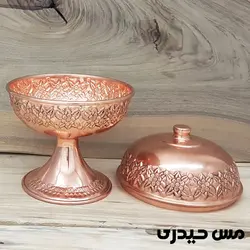قندان مسی پایه بلند طرح رز - نانو شده - مس حیدری