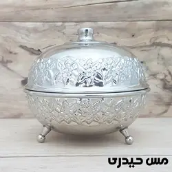 قندان مسی آبکاری کروم سه پایه طرح رز - مس حیدری