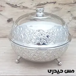 قندان مسی آبکاری کروم سه پایه طرح رز - مس حیدری