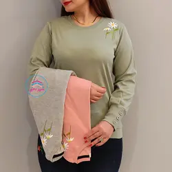 بلوز گلدوزی سر آستین دگمه کد 1182