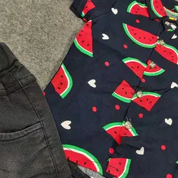 پیراهن هاوایی هندوانه ای و شلوارک پسرانه کد 5815