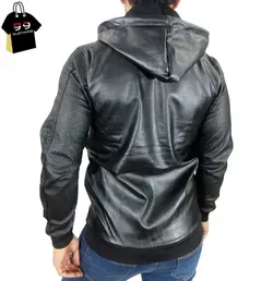 کاپشن چرم کلاهدار مردانه کد A01