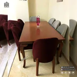 میز ناهارخوری 8 نفره چوبی بوگاتی چستری با میز ماهان