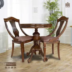 میز ناهارخوری چوبی 2 نفره کنگره دار عروس با صندلی اتریشی گیتاری چوب راش