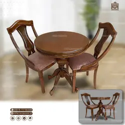 میز ناهارخوری چوبی 2 نفره کنگره دار عروس با صندلی اتریشی گیتاری چوب راش