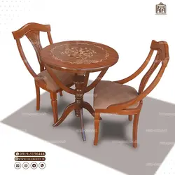 میز ناهارخوری چوبی 2 نفره کنگره دار عروس با صندلی اتریشی گیتاری چوب راش