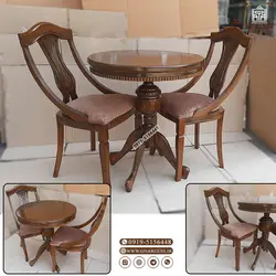 میز ناهارخوری چوبی 2 نفره کنگره دار عروس با صندلی اتریشی گیتاری چوب راش