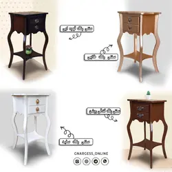 میز تلفن چوبی خمره ایی مدل 2 کشو دستگیره سنتی