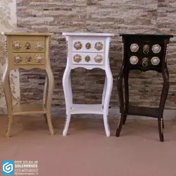میز تلفن خمره ایی دوکشو شیر نشان پایه چوبی