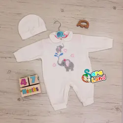 سرهمی مخمل همراه با کلاه طرح فیل و بچه فیل