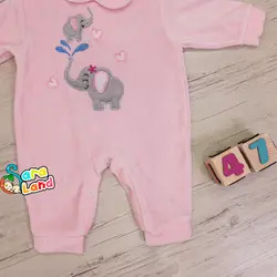 سرهمی مخمل همراه با کلاه طرح فیل و بچه فیل