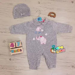 سرهمی مخمل همراه با کلاه طرح فیل و بچه فیل