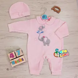 سرهمی مخمل همراه با کلاه طرح فیل و بچه فیل