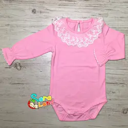 بادی کودک دخترانه آستین بلند یقه توری صورتی