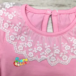 بادی کودک دخترانه آستین بلند یقه توری صورتی