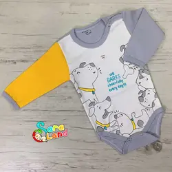 ست لباس تکه ای آویسا طرح سگ زرد و طوسی